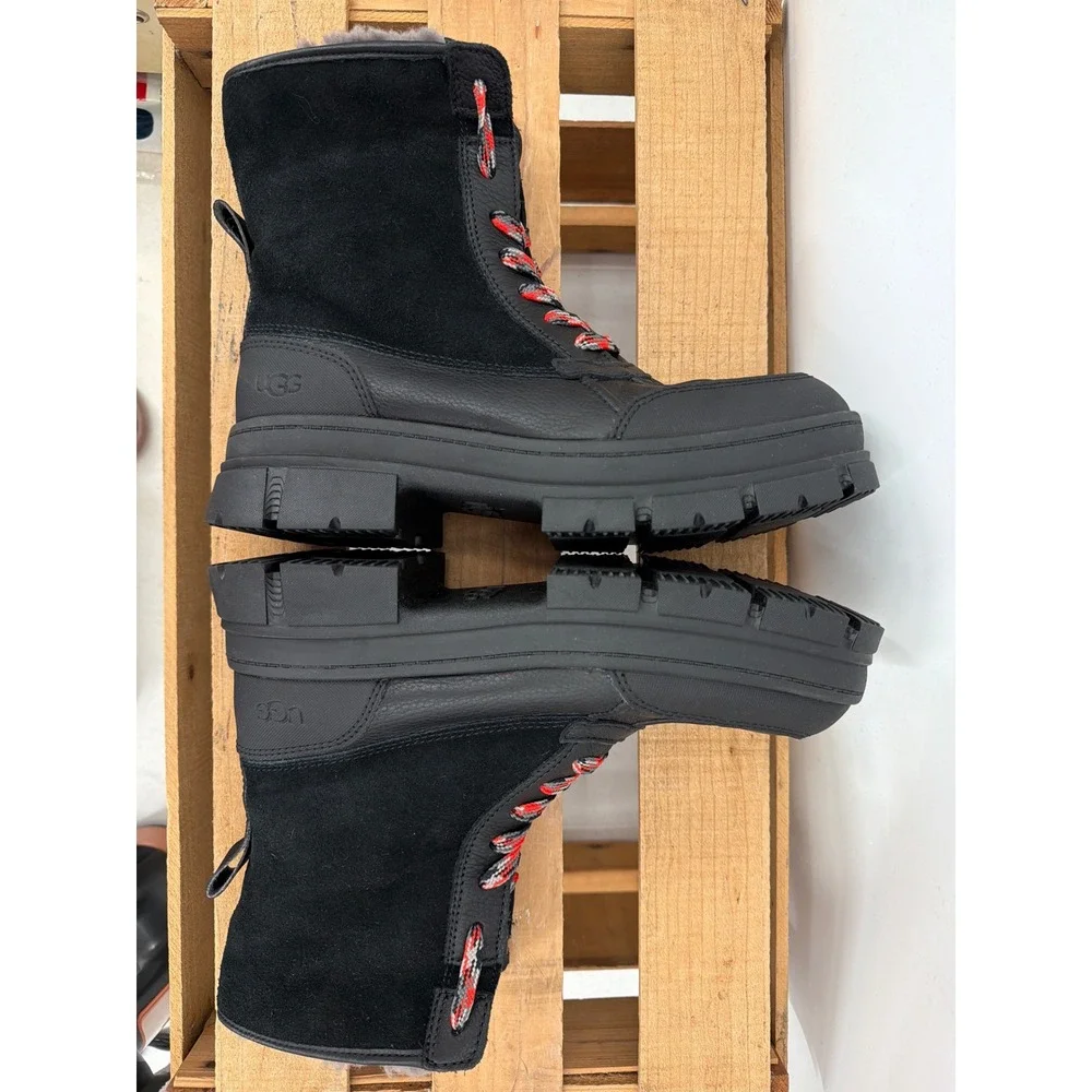 UGG Ashton Lace Heritage Black Leather Suede Winter Boots 1130524‎ Womens 10